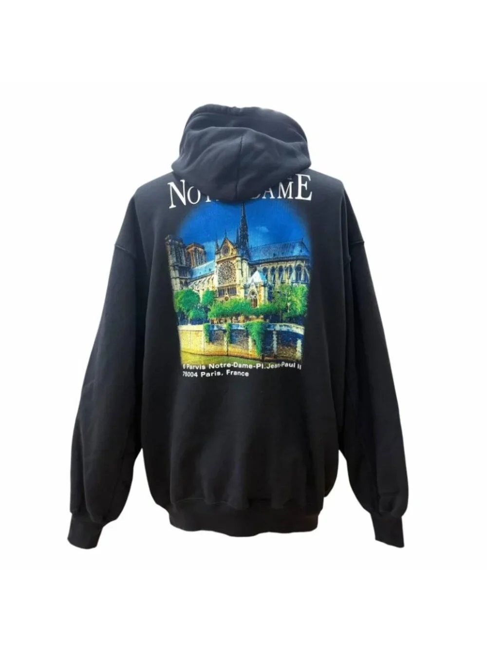 Balenciaga Sacre Coeur Cotton 100% Distressed Hooded Pullover Hoodie Black XS